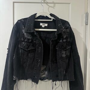 Women's Black Distressed Denim Jacket